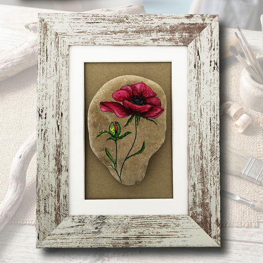 Tableau Galet "Éclosion du Coquelicot" — Pièce Unique n°26