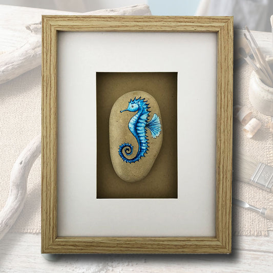 Tableau Galet Lumineux "L'Hippocampe Bleu" (Éclairage LED intégré) — Pièce Unique n°25