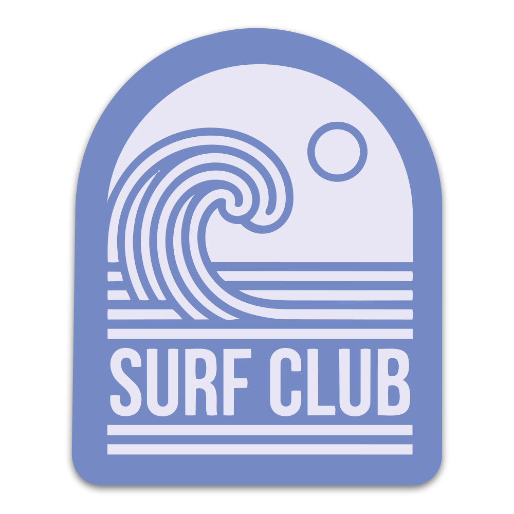 Sticker Surf Club Badge Vague Lila – Adhésif Premium - 60x73mm