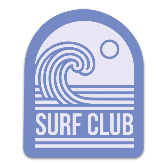 Sticker Surf Club Badge Vague Lila – Adhésif Premium - 60x73mm
