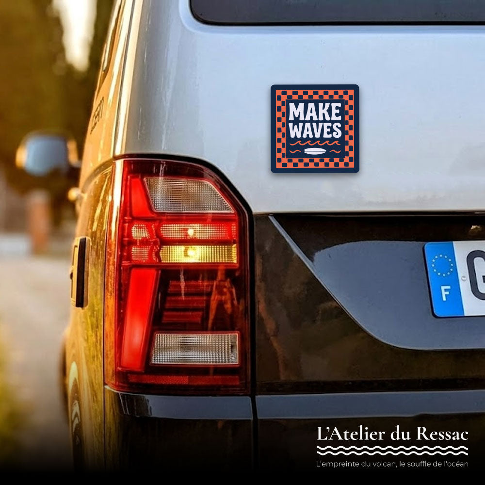 Sticker Make Waves Orange – Adhésif Surf Premium - 55x55mm